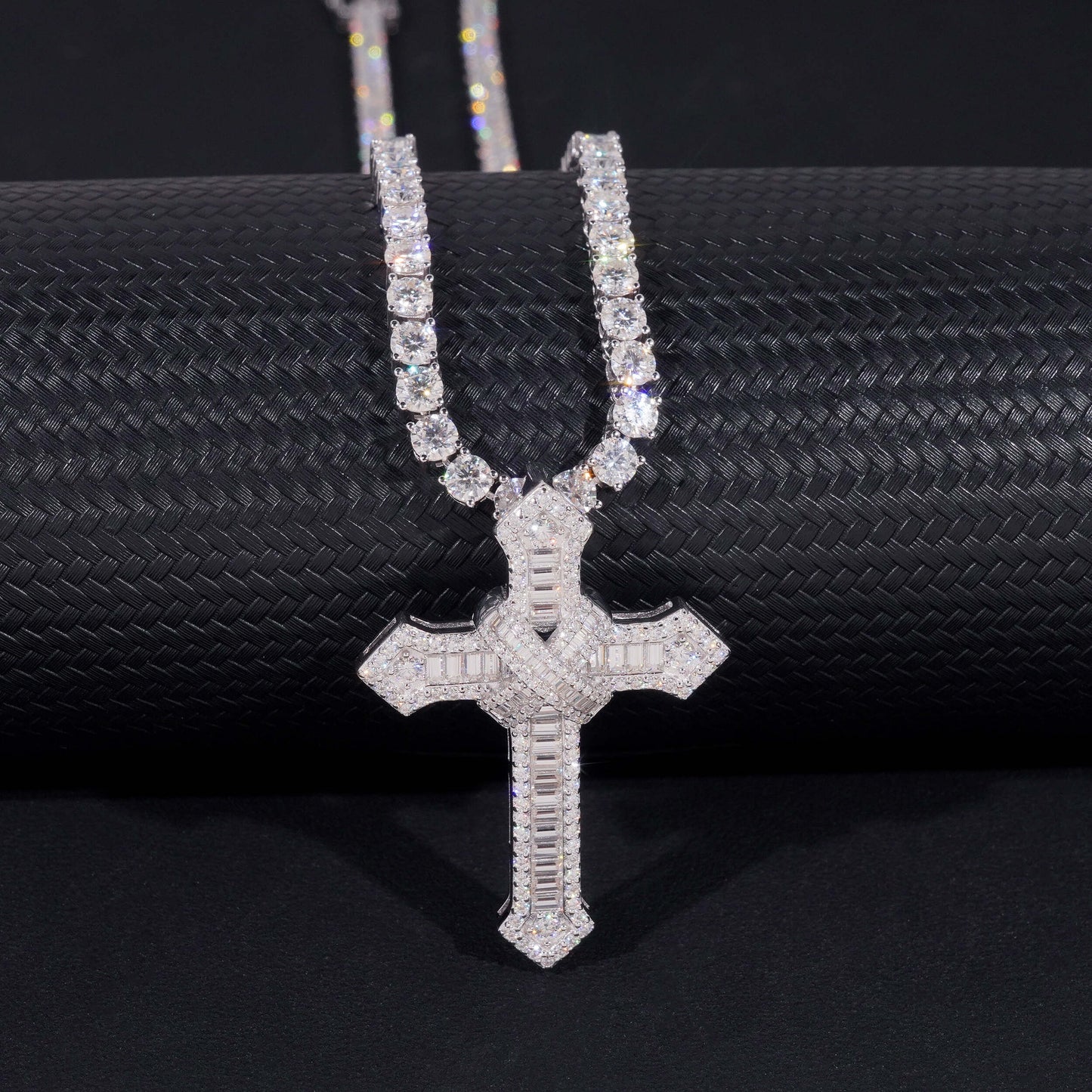 Moissanite Chained Cross Pendant 14K Gold