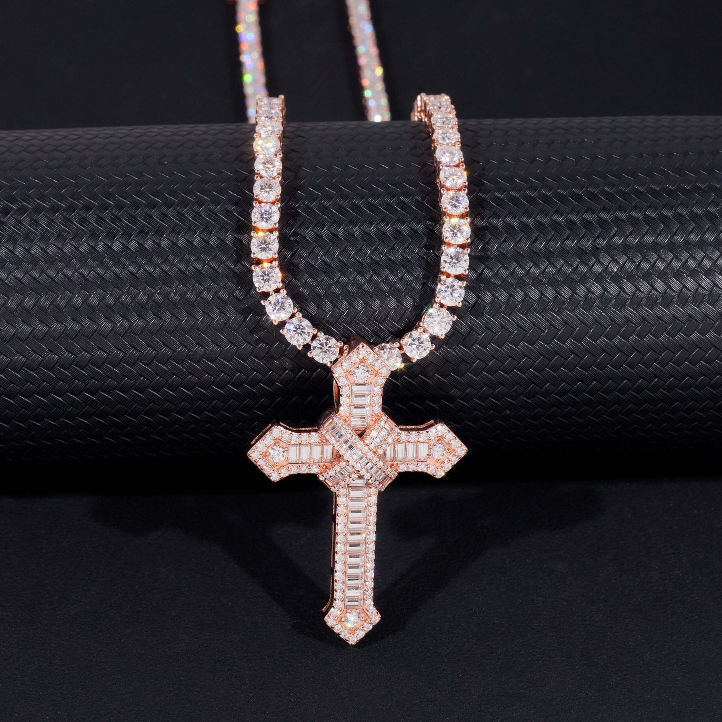 Moissanite Chained Cross Pendant 14K Gold