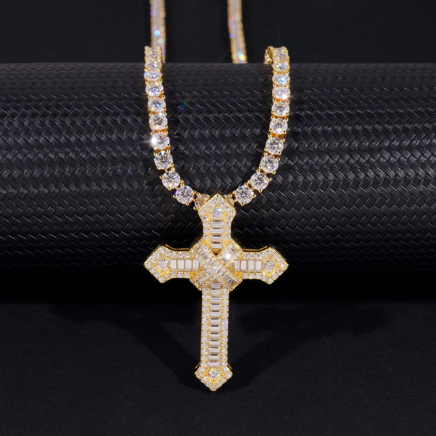 Moissanite Chained Cross Pendant 14K Gold