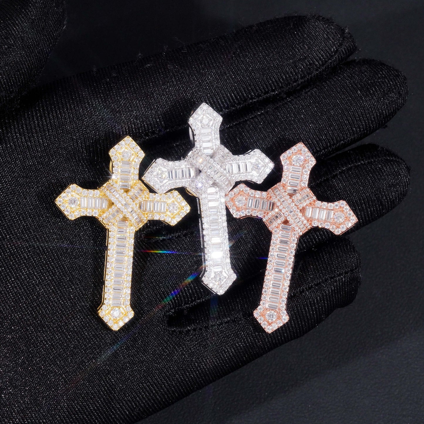 Moissanite Chained Cross Pendant 14K Gold