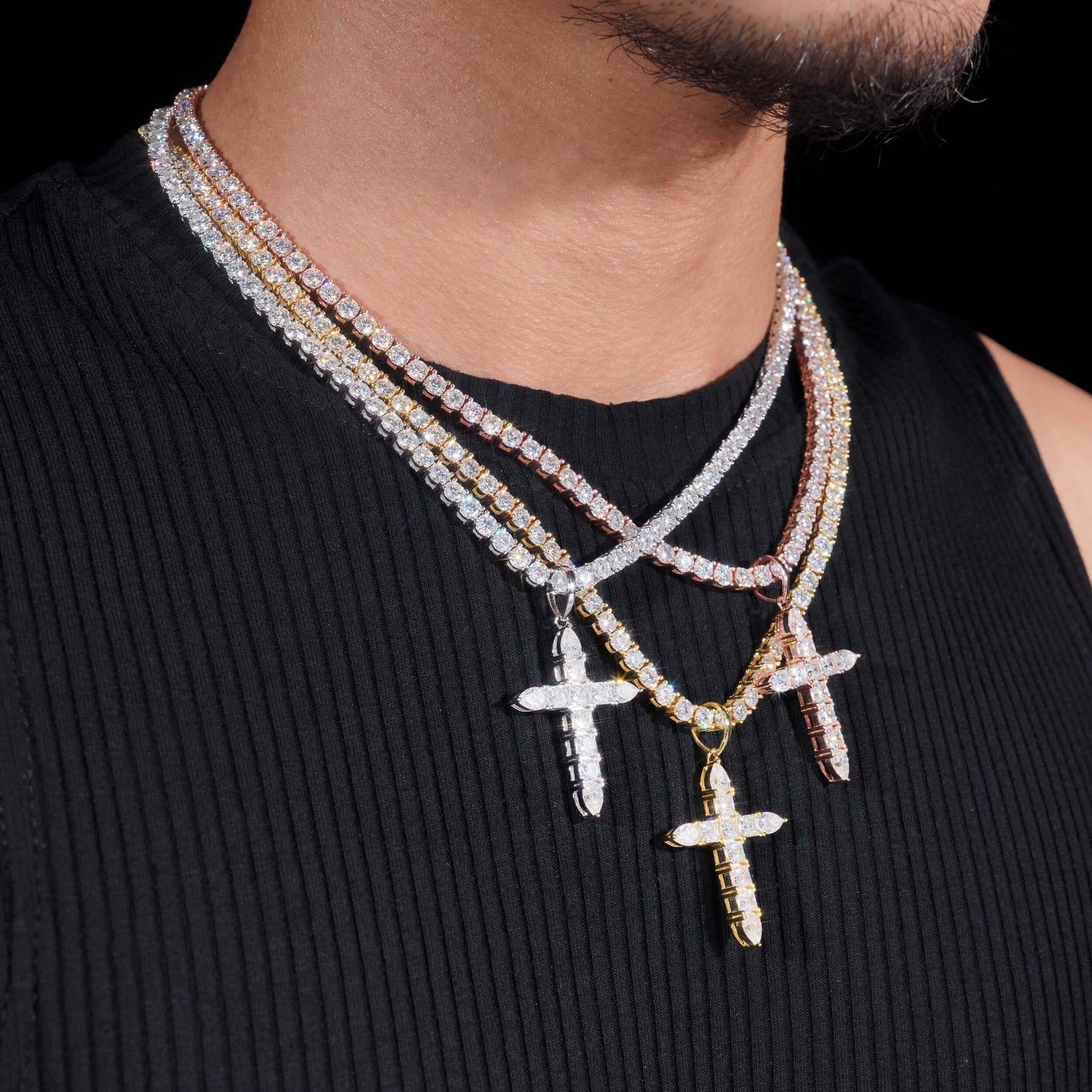 Moissanite Ascension Cross Pendant 14K Gold