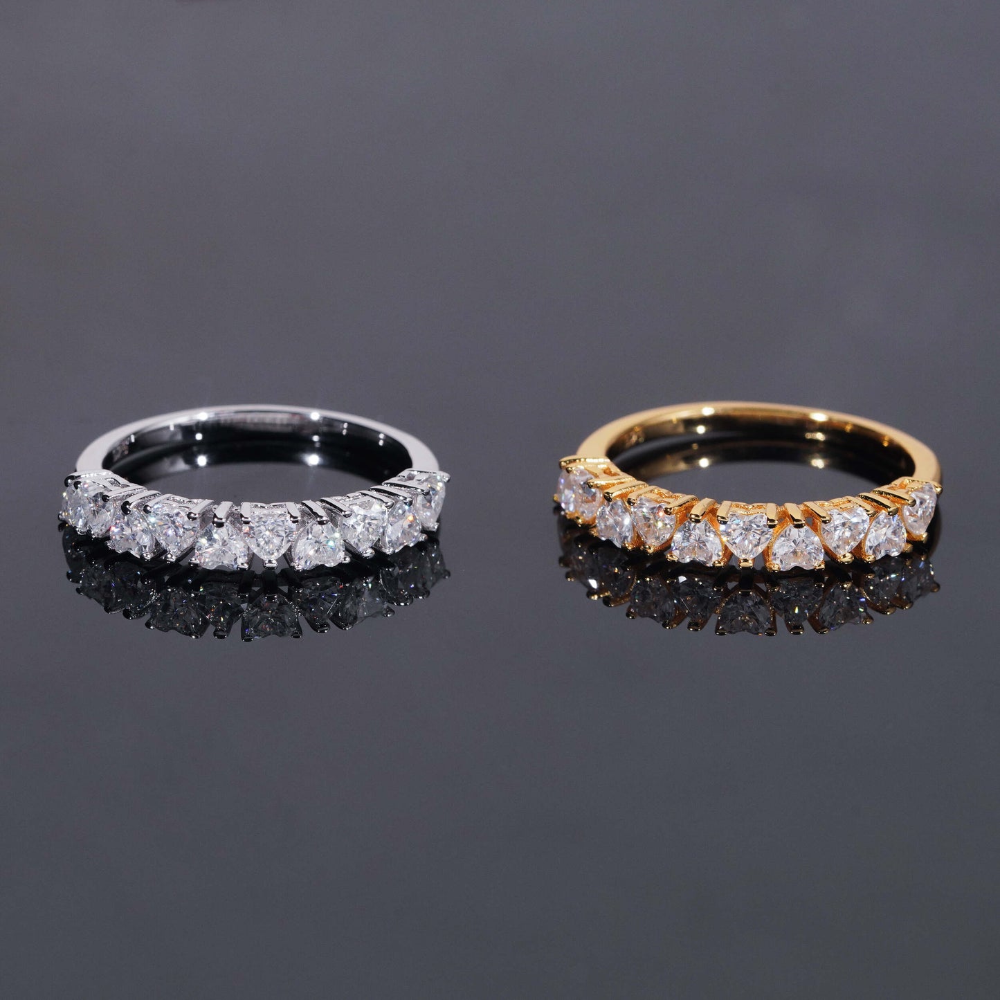 Moissanite Hearts Ring 14K Gold