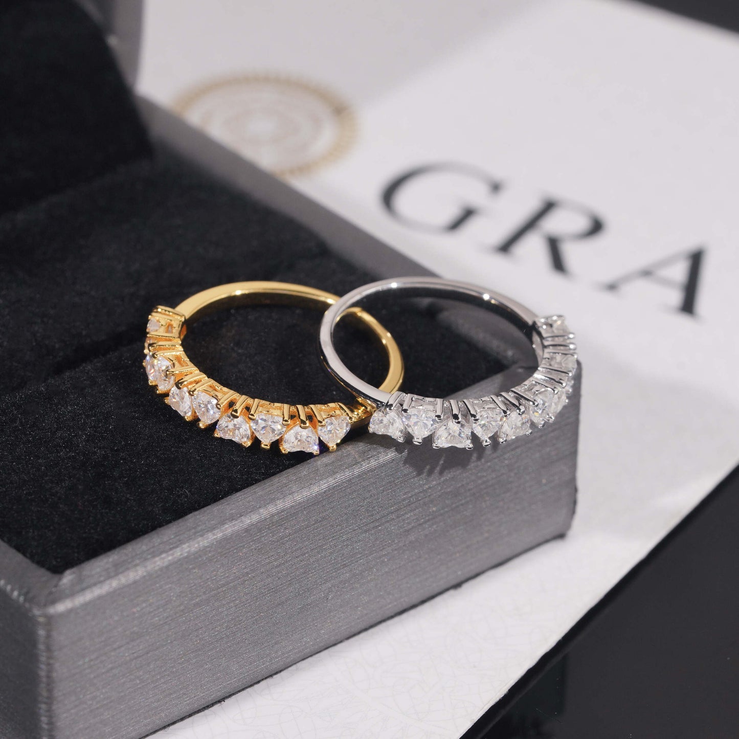 Moissanite Hearts Ring 14K Gold