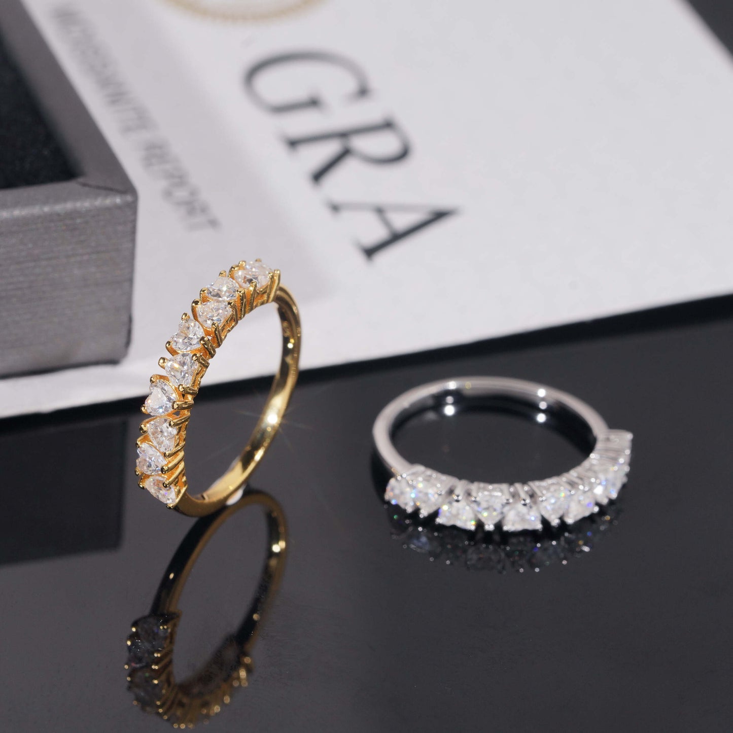Moissanite Hearts Ring 14K Gold