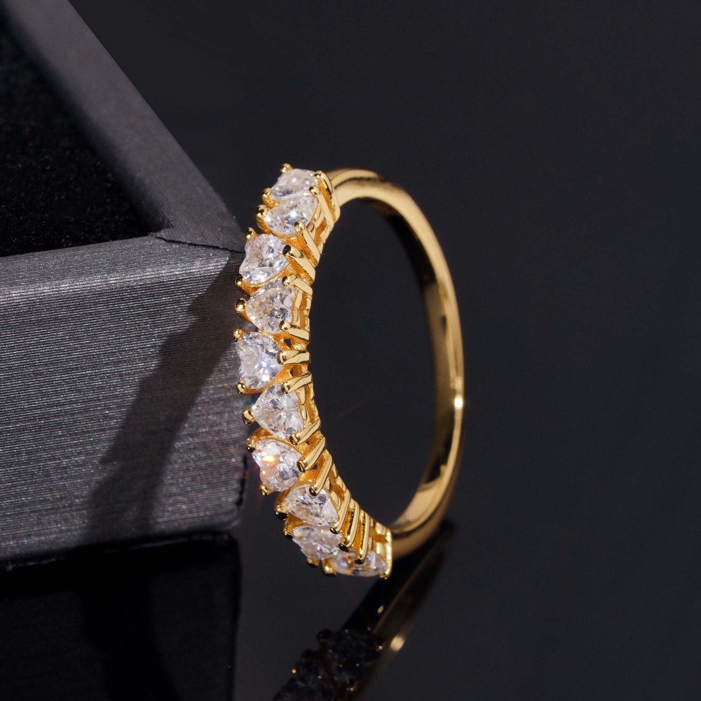 Moissanite Hearts Ring 14K Gold