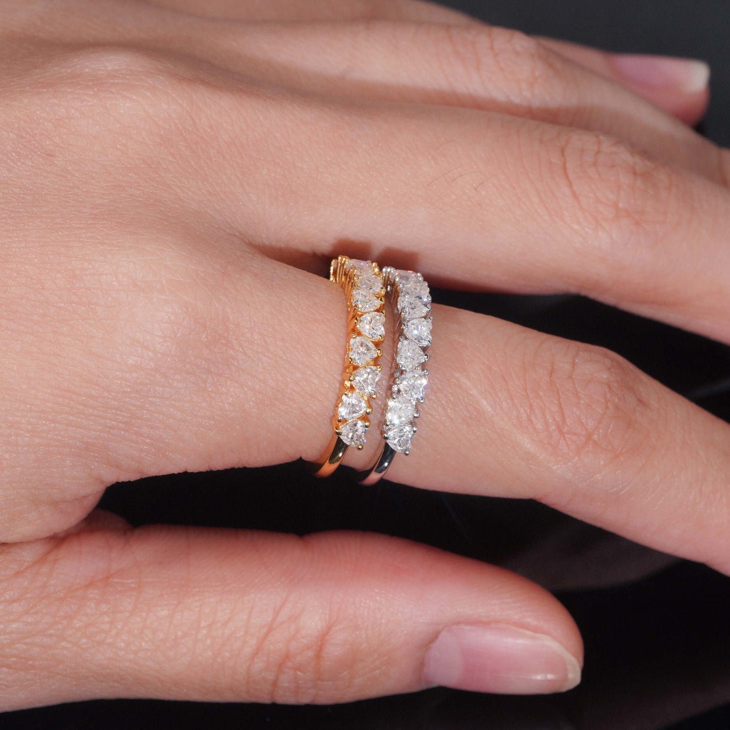 Moissanite Hearts Ring 14K Gold
