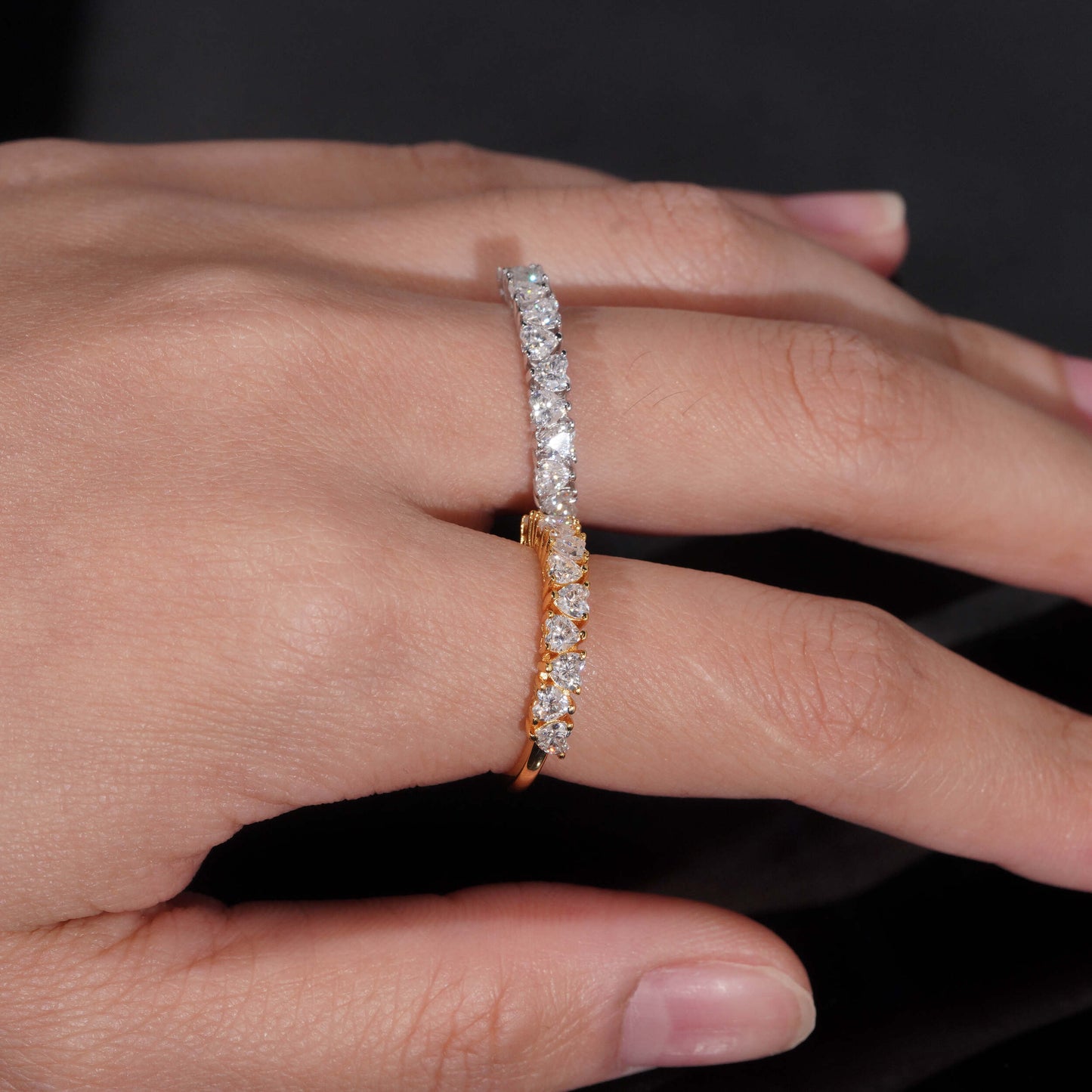 Moissanite Hearts Ring 14K Gold