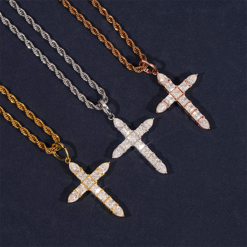 Moissanite Ascension Cross Pendant 14K Gold