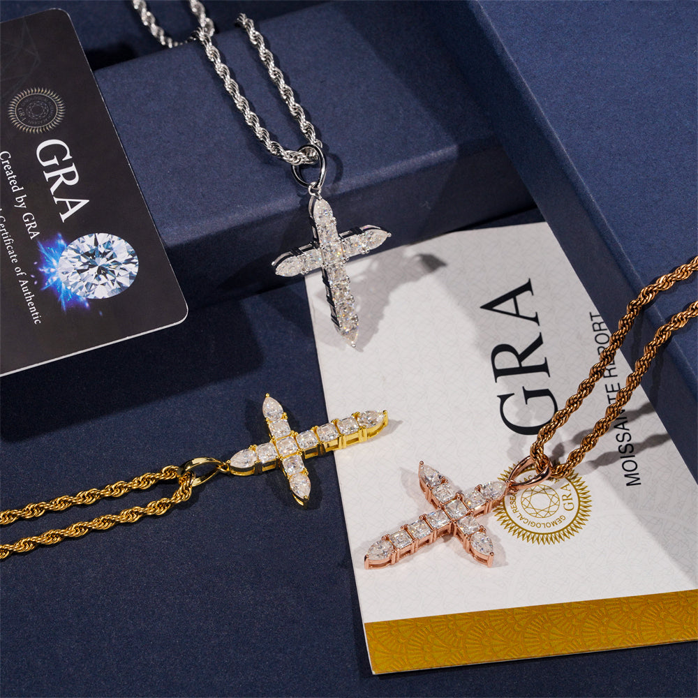 Moissanite Ascension Cross Pendant 14K Gold