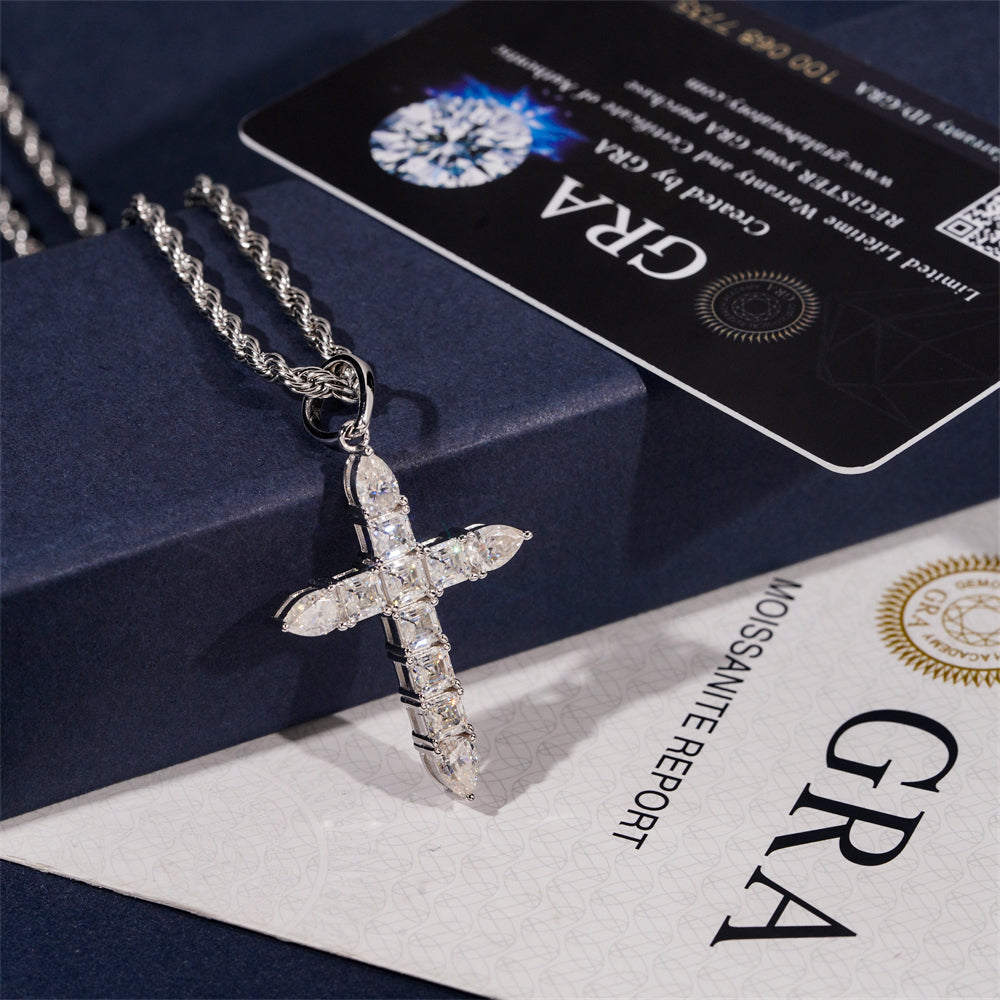 Moissanite Ascension Cross Pendant 14K Gold