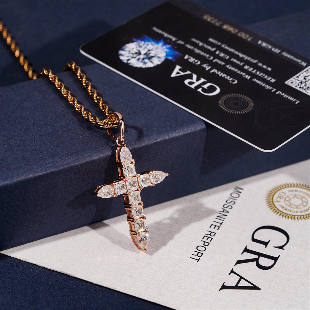 Moissanite Ascension Cross Pendant 14K Gold
