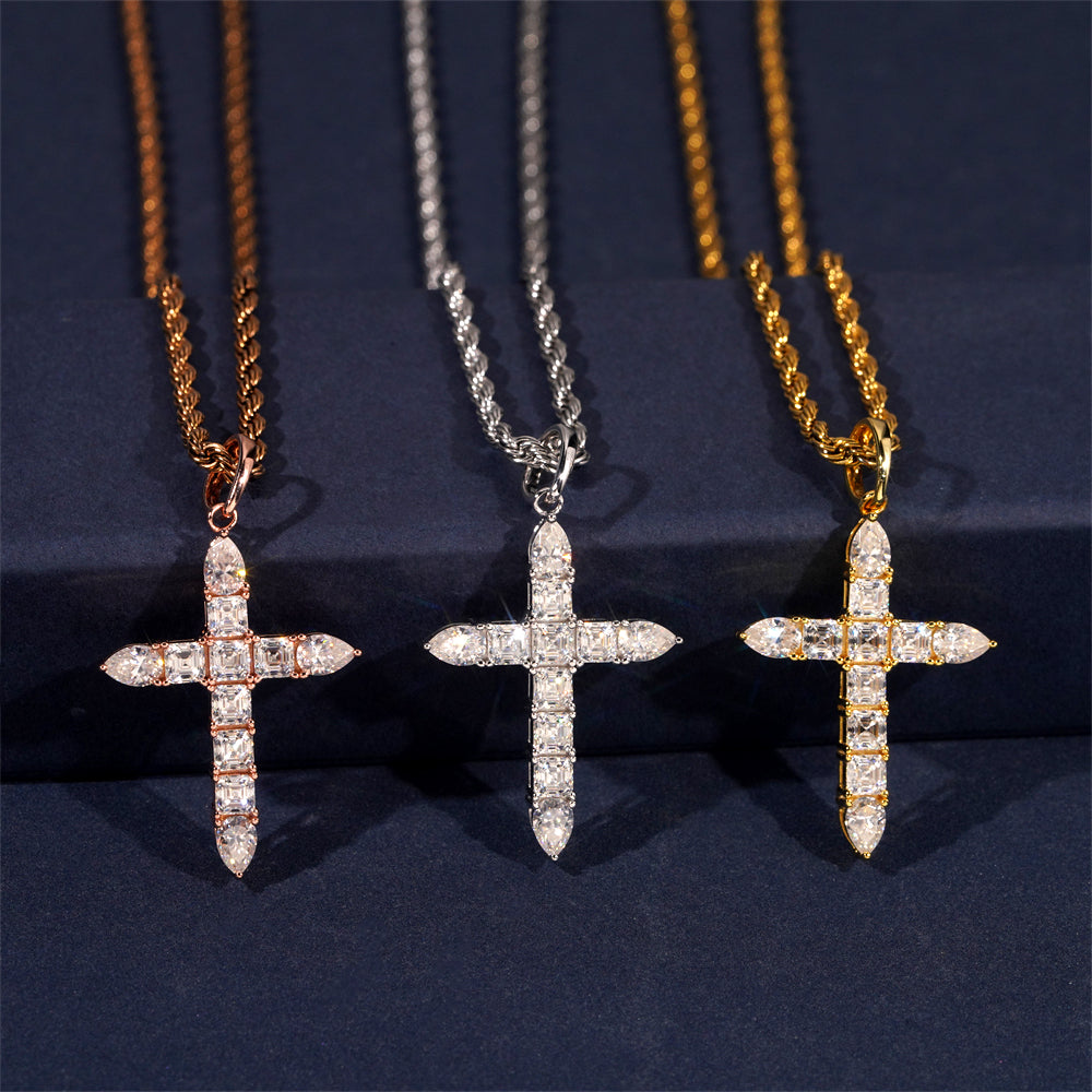Moissanite Ascension Cross Pendant 14K Gold