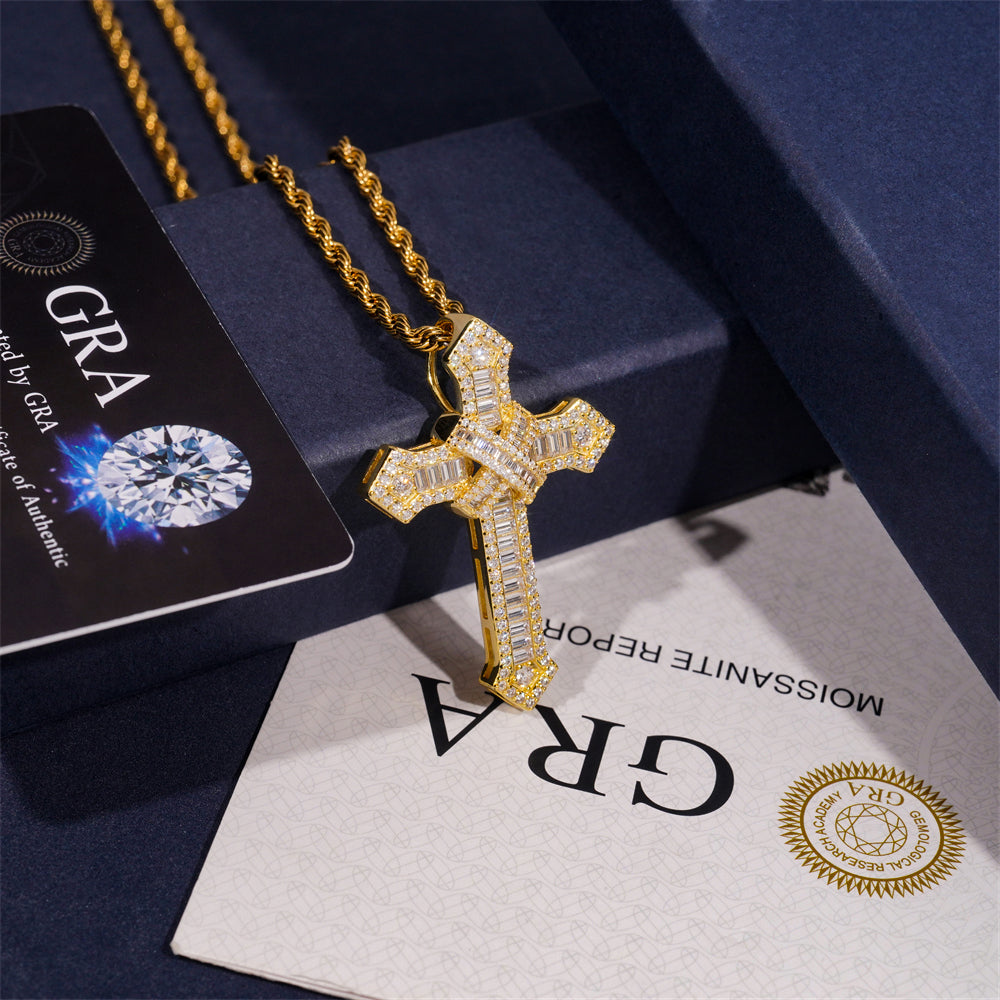 Moissanite Chained Cross Pendant 14K Gold