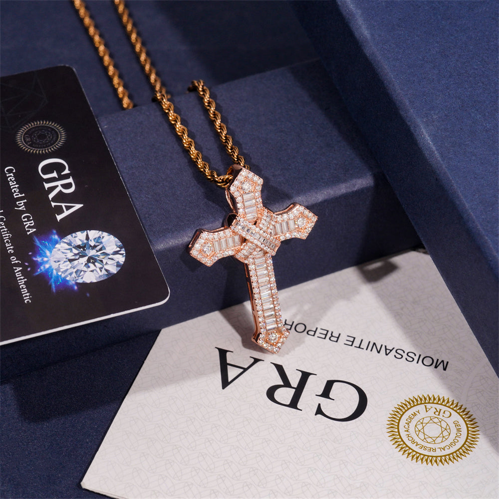 Moissanite Chained Cross Pendant 14K Gold