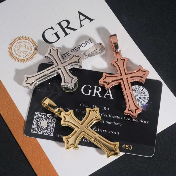Moissanite Syriac Cross Pendant 14K Gold