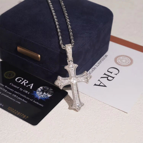 Moissanite Syriac Cross Pendant 14K Gold