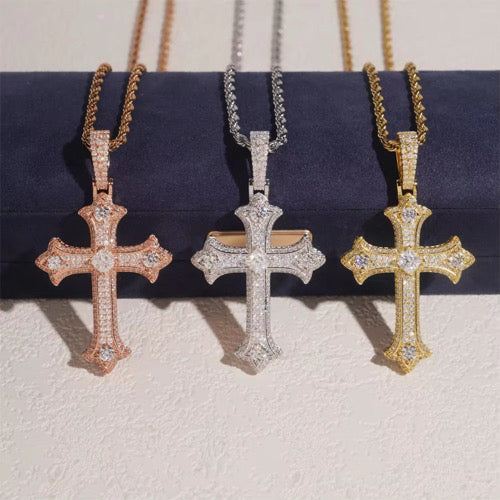 Moissanite Syriac Cross Pendant 14K Gold