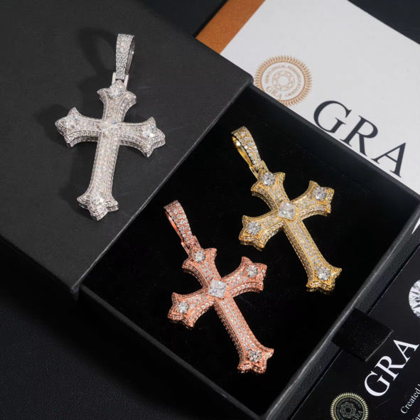 Moissanite Syriac Cross Pendant 14K Gold
