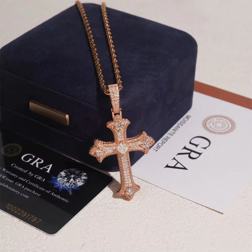Moissanite Syriac Cross Pendant 14K Gold