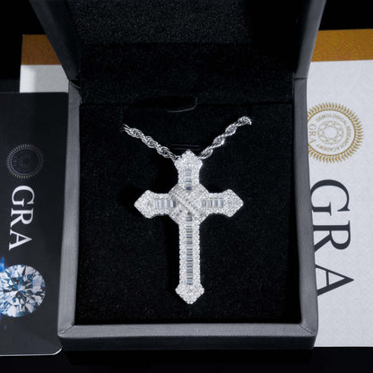 Moissanite Chained Cross Pendant 14K Gold