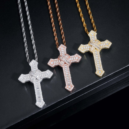 Moissanite Chained Cross Pendant 14K Gold