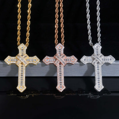Moissanite Chained Cross Pendant 14K Gold