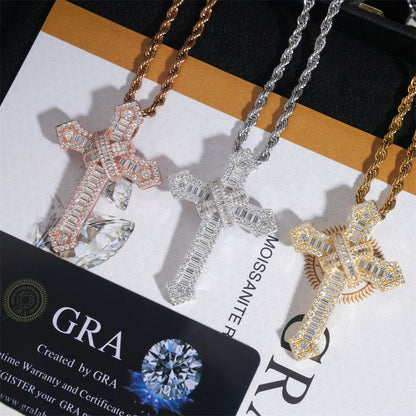 Moissanite Chained Cross Pendant 14K Gold
