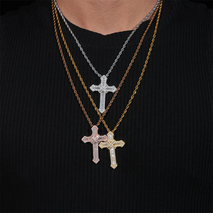 Moissanite Chained Cross Pendant 14K Gold