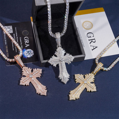 Moissanite Abstract Cross Pendant 14K Gold