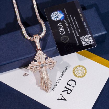Moissanite Abstract Cross Pendant 14K Gold