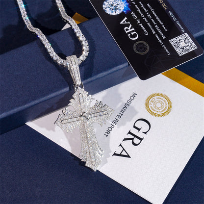 Moissanite Abstract Cross Pendant 14K Gold
