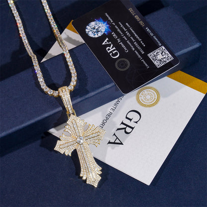 Moissanite Abstract Cross Pendant 14K Gold