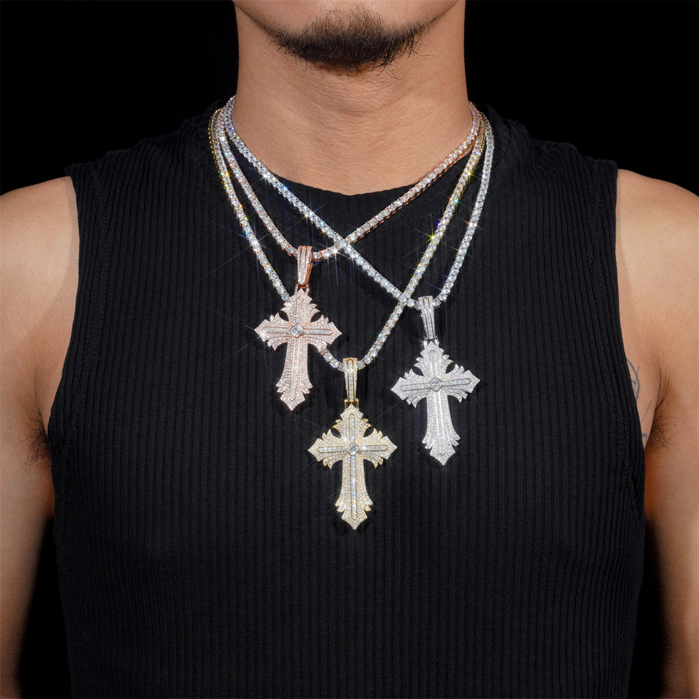 Moissanite Abstract Cross Pendant 14K Gold