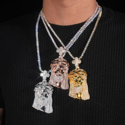 Moissanite Jesus Face Pendant 14K Gold