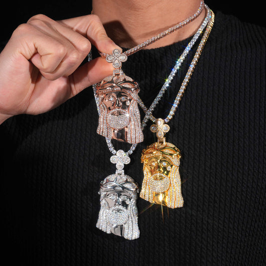 Moissanite Jesus Face Pendant 14K Gold