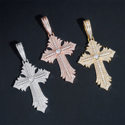 Moissanite Abstract Cross Pendant 14K Gold