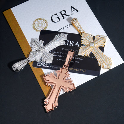 Moissanite Abstract Cross Pendant 14K Gold
