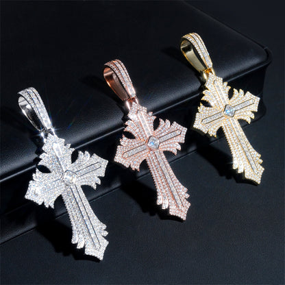 Moissanite Abstract Cross Pendant 14K Gold