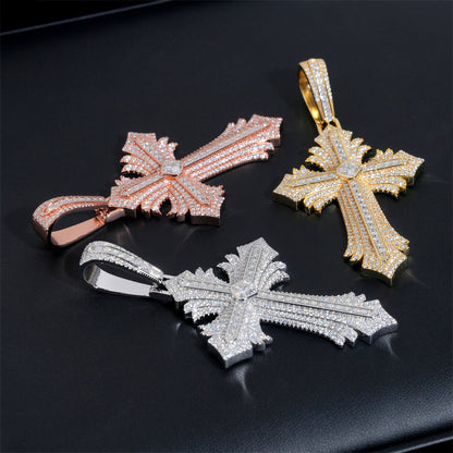 Moissanite Abstract Cross Pendant 14K Gold