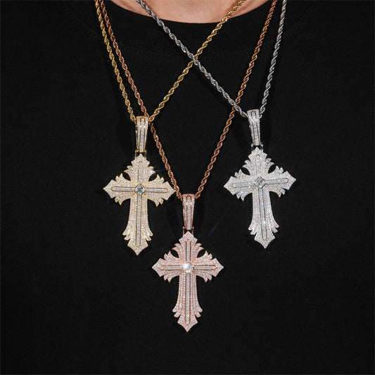 Moissanite Abstract Cross Pendant 14K Gold