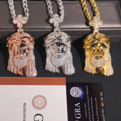 Moissanite Jesus Face Pendant 14K Gold