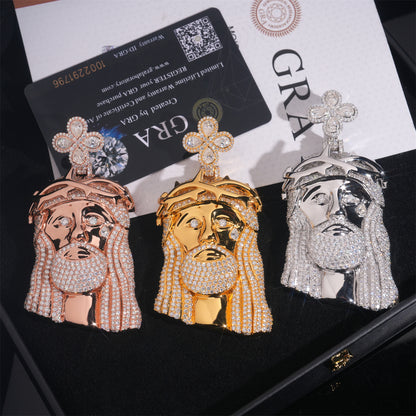 Moissanite Jesus Face Pendant 14K Gold