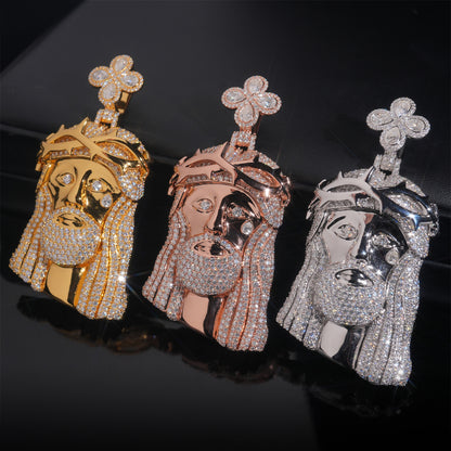 Moissanite Jesus Face Pendant 14K Gold