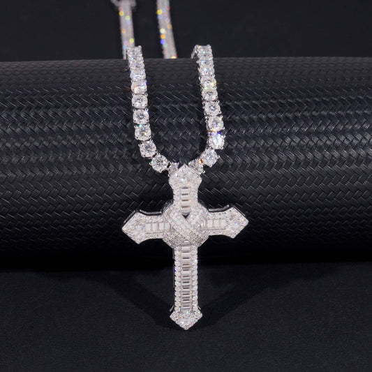 Moissanite Chained Cross Pendant 14K Gold