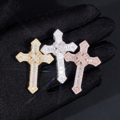 Moissanite Chained Cross Pendant 14K Gold