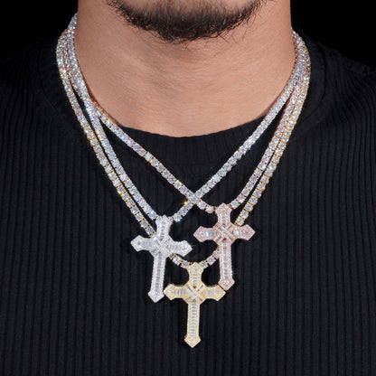Moissanite Chained Cross Pendant 14K Gold