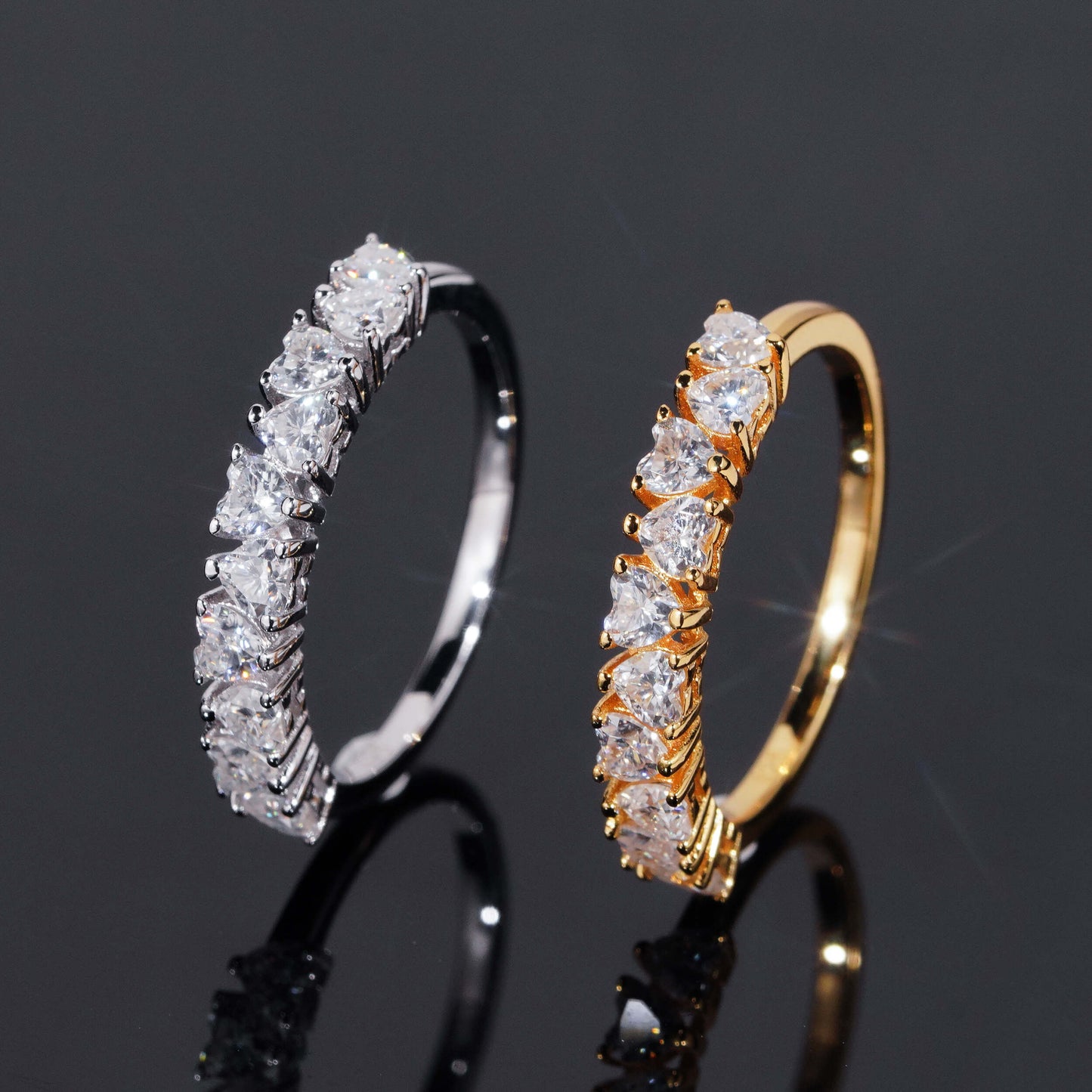 Moissanite Hearts Ring 14K Gold