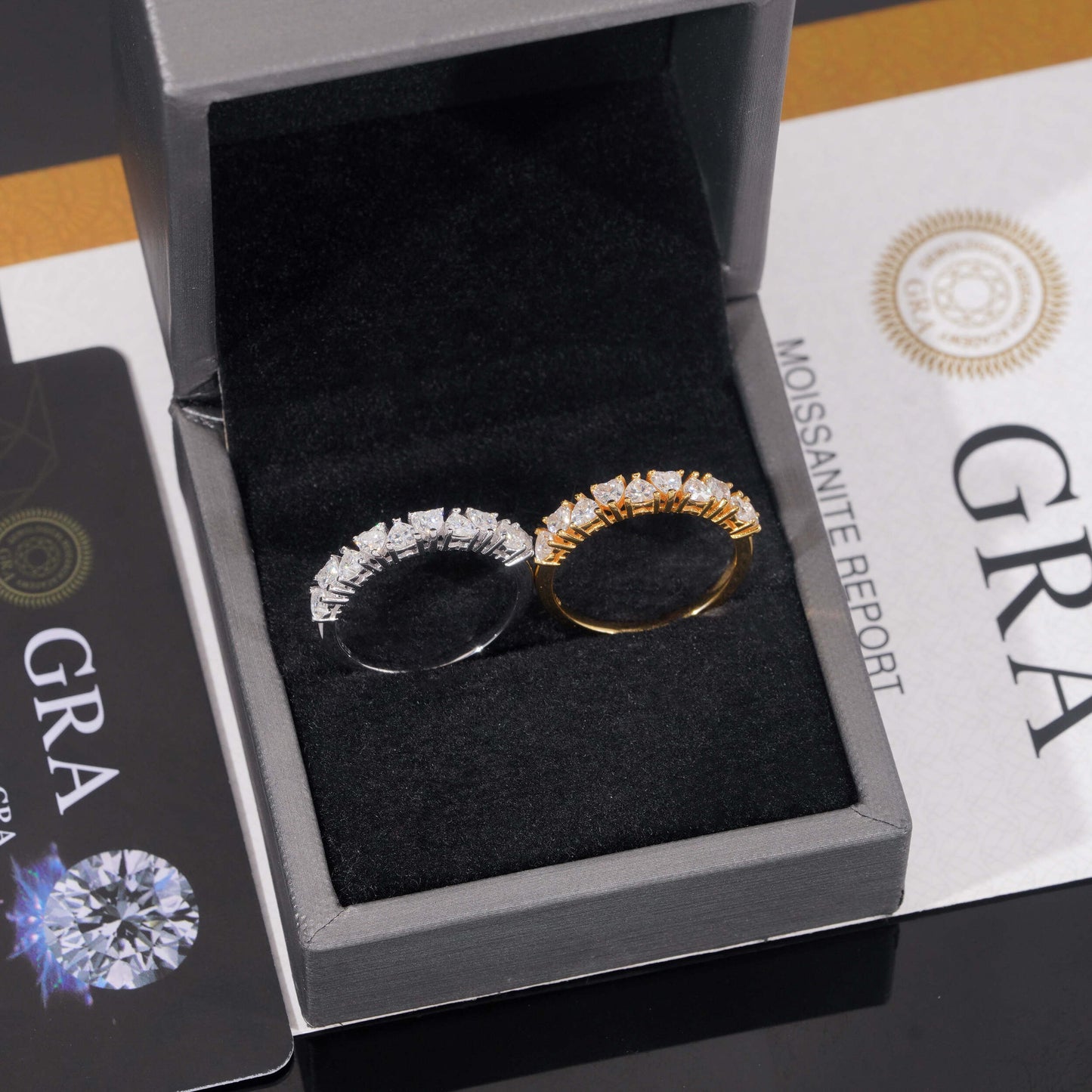 Moissanite Hearts Ring 14K Gold