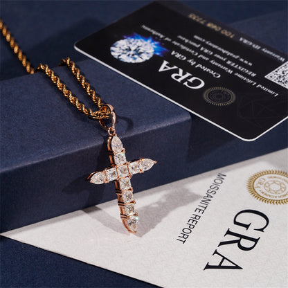 Moissanite Ascension Cross Pendant 14K Gold