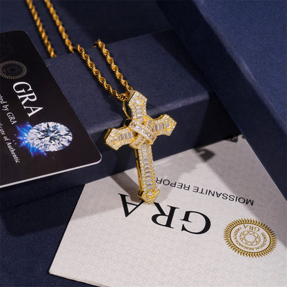 Moissanite Chained Cross Pendant 14K Gold